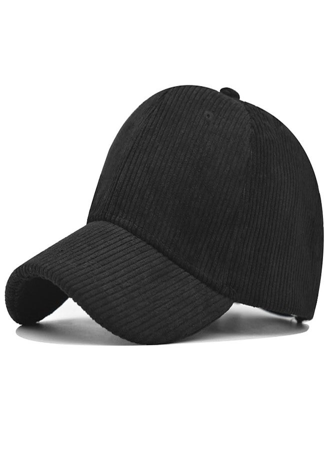 Ptduabenlu Baseball Cap for Men Women Adjustable Sports Hat Vintage Corduroy Hat Trucker Cap Black - Image 1